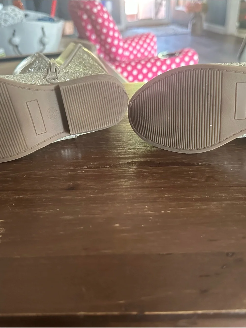 Cat & Jack Gold Glitter Cowboy Boots with Pink Heart Accents
